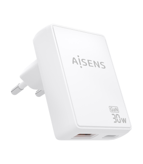 CARGADOR AISENS GAN PARED 30W USB C PD30 QC40 USB A QC30 BLANCO