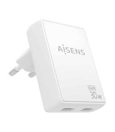 CARGADOR AISENS GAN PARED ULTRA DELGADO 30W 2XUSB C PD30 QC40 BLANCO