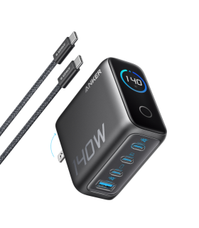 CARGADOR DE PARED ANKER 140W 4 PUERTOS PD 31 CON CABLE USB C NEGRO