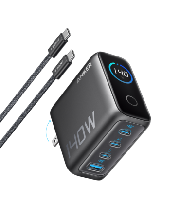 CARGADOR DE PARED ANKER 140W 4 PUERTOS PD 31 CON CABLE USB C NEGRO