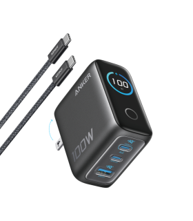 CARGADOR DE PARED ANKER 100W 3 PUERTOS CON PANTALLA INTELIGENTE NEGRO