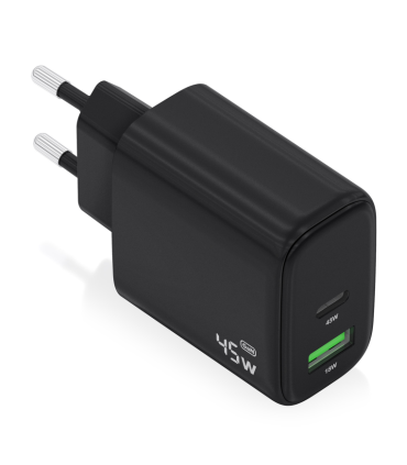 CARGADOR AISENS GAN 45W 1XUSB C PD30 QC40 1XUSB A QC30 NEGRO
