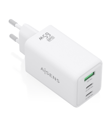 CARGADOR AISENS GAN 65W 2XUSB C PD30 QC40 1XUSB A QC30 BLANCO