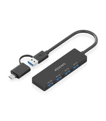 HUB AISENS USB 31 GEN1 USB C M Y USB A M 4XTIPO A H NEGRO 15CM