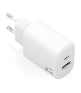 CARGADOR AISENS GAN 30W 1XUSB C PD30 QC40 1XUSB A QC30 BLANCO