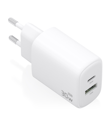 CARGADOR AISENS GAN 30W 1XUSB C PD30 QC40 1XUSB A QC30 BLANCO