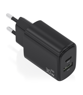CARGADOR AISENS GAN 30W 1XUSB C PD30 QC40 1XUSB A QC30 NEGRO