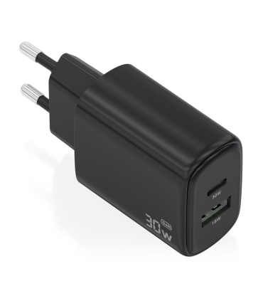 CARGADOR AISENS GAN 30W 1XUSB C PD30 QC40 1XUSB A QC30 NEGRO