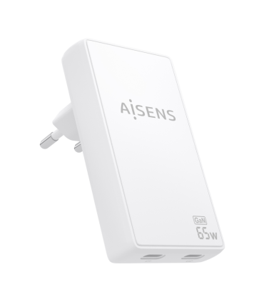 CARGADOR AISENS GAN PARED ULTRA DELGADO 65W 2XUSB C PD30 QC40 BLANCO