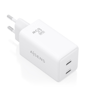 CARGADOR AISENS GAN 65W 2XUSB C PD30 QC40 BLANCO