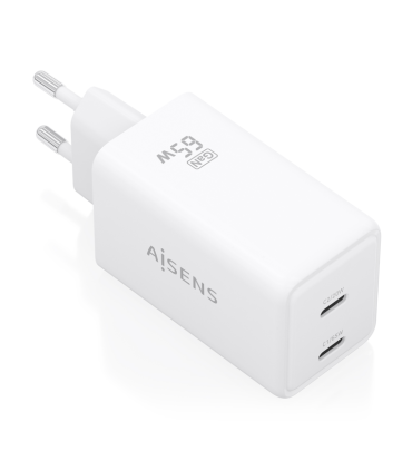 CARGADOR AISENS GAN 65W 2XUSB C PD30 QC40 BLANCO
