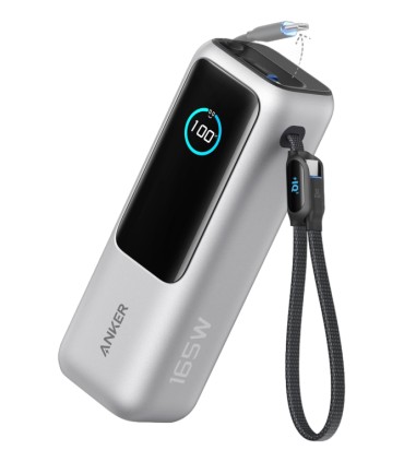 POWER BANK ANKER 25K 165W BUILT IN USB C CABLE RETRACTIL SILVER