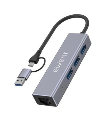 EWENT HUB 3 PUERTOS USB A 31 1 PUERTO GIGABIT COMPATIBLE USB C