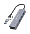 EWENT HUB 3 PUERTOS USB-A 3.1 + 1 PUERTO GIGABIT, COMPATIBLE USB-C