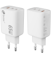LEOTEC CARGADOR 65W GAN ULTRA SLIM 2 USB C PD+1 USB A BLANCO (APPLE Y SAMSUNG)