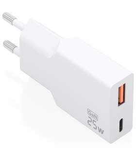 CARGADOR AISENS ULTRA DELGADO GaN 25W 1xUSB C PD30 QC40 1xUSB A QC30 BLANCO