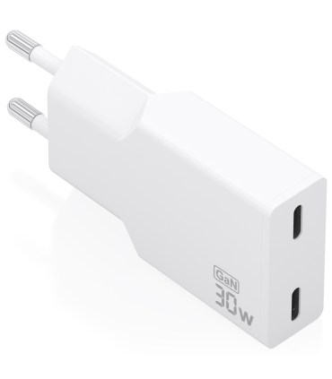 CARGADOR AISENS ULTRA DELGADO GaN 30W 2xUSB C PD30 BLANCO