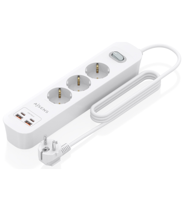REGLETA ENCHUFES AISENS MULTIFUNCION 3 TOMAS2xUSB C 2xUSB A 14M BLANCO
