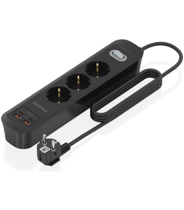 REGLETA ENCHUFES AISENS MULTIFUNCION 3 TOMAS2xUSB C 2xUSB A 14M NEGRO