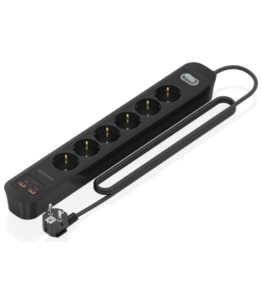 REGLETA ENCHUFES AISENS MULTIFUNCION 6 TOMAS2xUSB C 2xUSB A 14M NEGRO