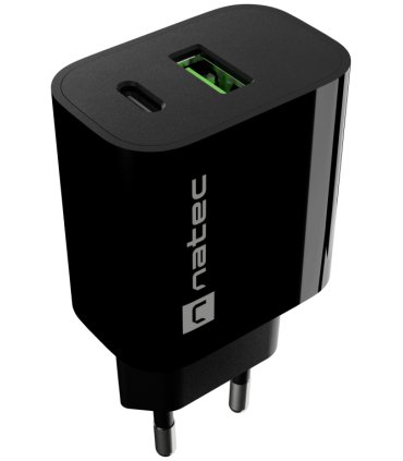 CARGADOR NATEC RIBERA 20W 1XUSB A QC30 1XUSB C PD30 NEGRO