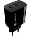 Cargador Natec Ribera 20W 1XUSB-A QC3.0 + 1XUSB-C PD3.0 negro
