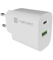 Cargador Natec Ribera 20W 1XUSB-A QC3.0 + 1XUSB-C PD3.0 blanco