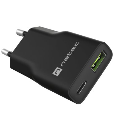 CARGADOR NATEC RIBERA SLIM 20W 1XUSB A 1xUSB C PD30 QC30 PROTECCION OVPOCPSCP Y OTP NEGRO