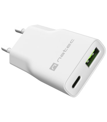 CARGADOR NATEC RIBERA SLIM 20W 1XUSB A 1xUSB C PD30 QC30 PROTECCION OVPOCPSCP Y OTP BLANCO