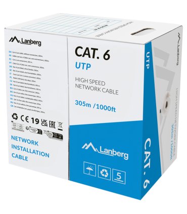 BOBINA CABLE DE RED LANBERG UTP CAT6 SOLIDO CU LSZH CPR 305M GRIS FLUKE PASSED