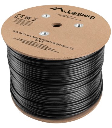 BOBINA CABLE DE RED LANBERG EXTERIOR SFTP RJ45 CAT7 SOLIDO CU 305M NEGRO FLUKE PASSED